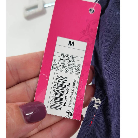 NWT New Xhiliration Navy / Blue Faux Needle Point Embroidered Tube Top Ruffled M - Picture 7 of 7